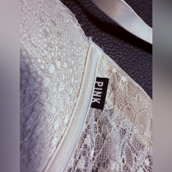 PINK Victoria's Secret Lace Trim Bra - Light Cream and Pink - Picture 4 of 5